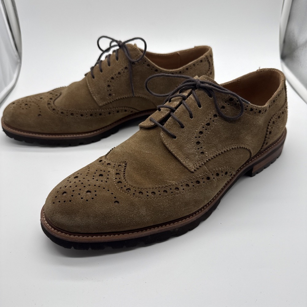 Joseph Abboud Silky Suede Men's Wingtip Dress Shoes Tan Size 10.5D Lace Up's